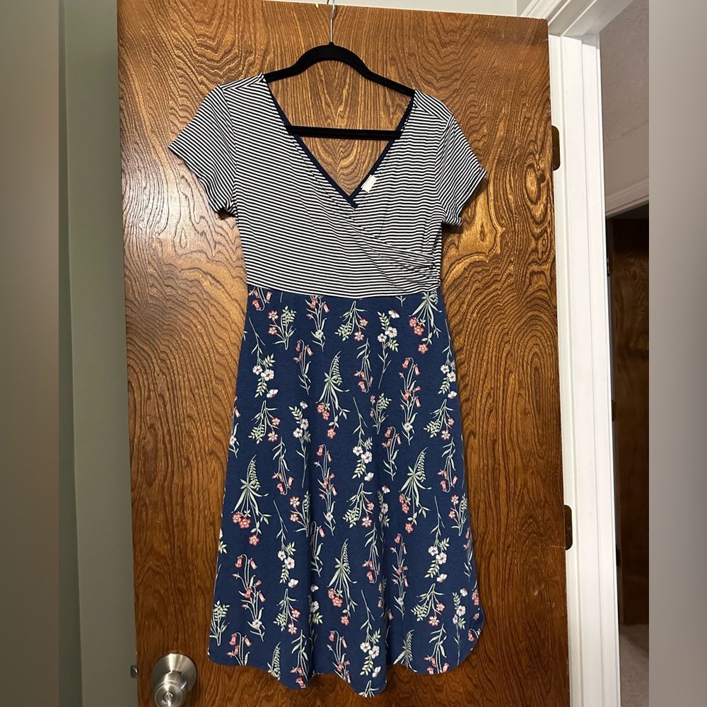 Kaileigh Faux Wrap Striped/Floral Dress
